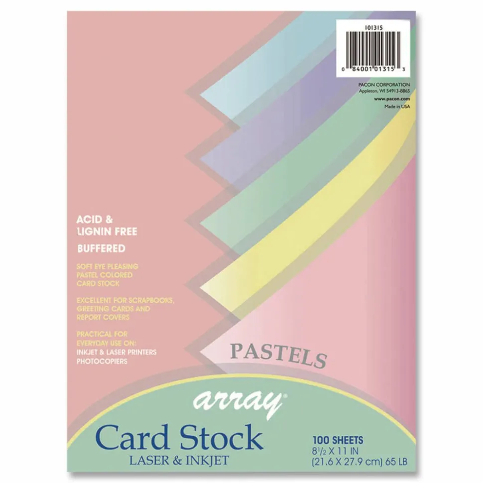 Pacon Array Card Stock, 65 lb Cover Weight, 8.5 x 11, Assorted Pastel Colors, 100/Pack