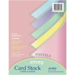 Pacon Array Card Stock, 65 lb Cover Weight, 8.5 x 11, Assorted Pastel Colors, 100/Pack