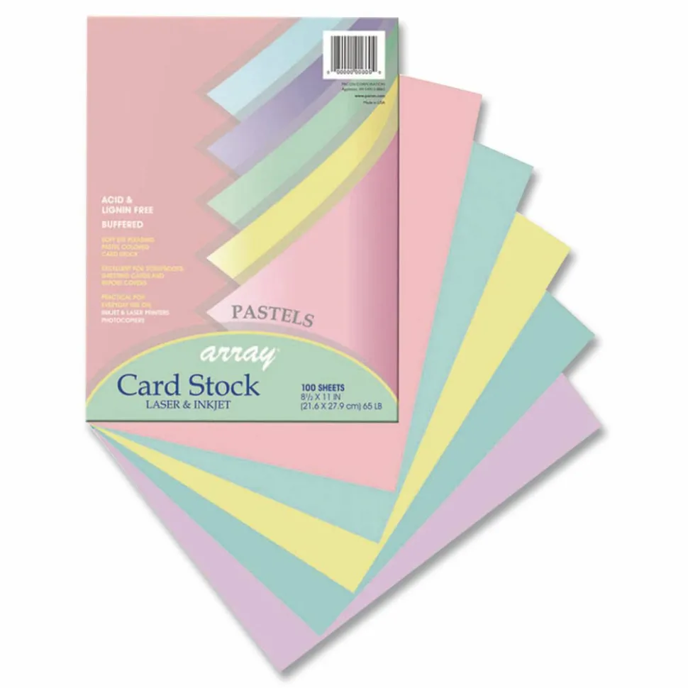 Pacon Array Card Stock, 65 lb Cover Weight, 8.5 x 11, Assorted Pastel Colors, 100/Pack