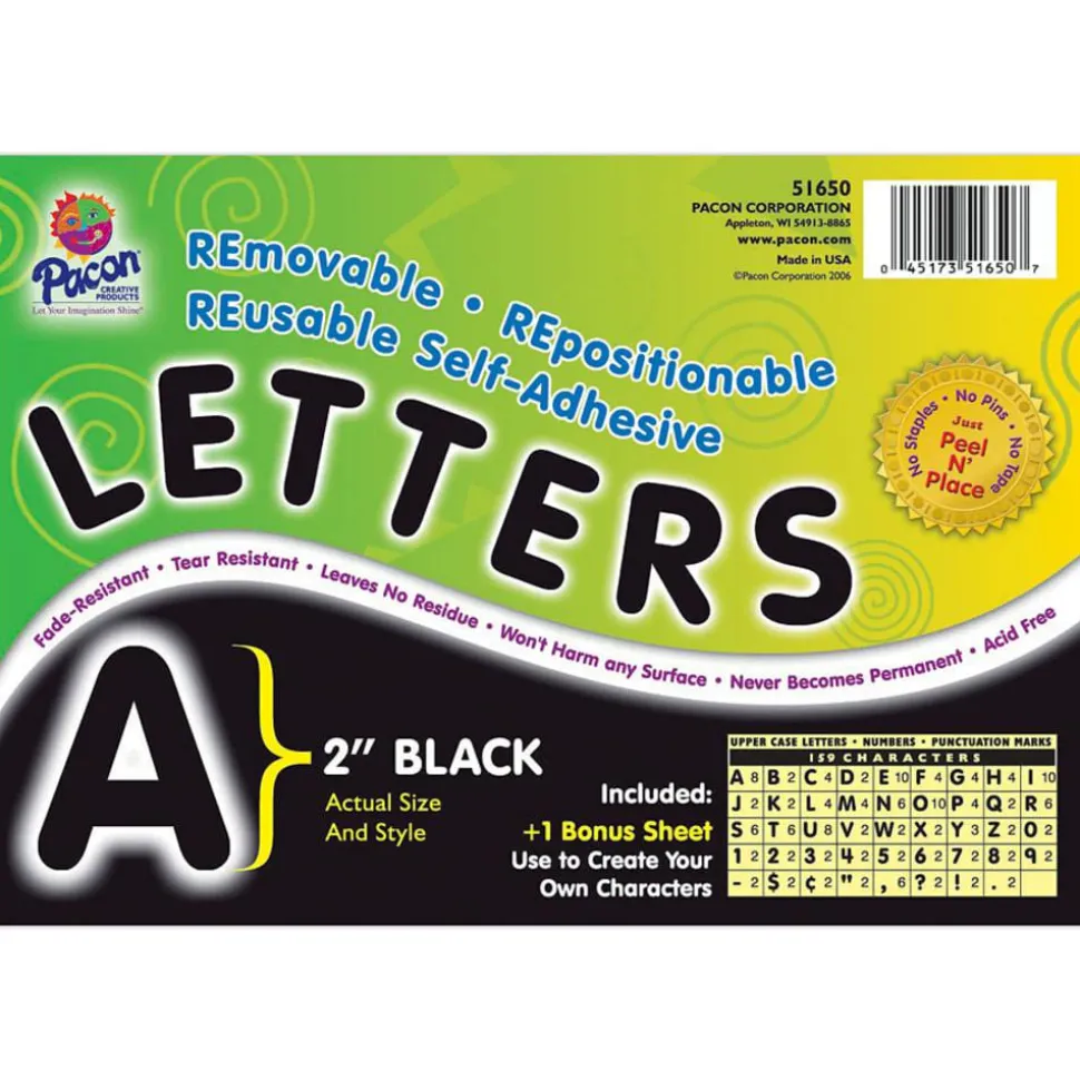 Pacon Self-Adhesive Letters, 2", Black, Pack Of 159