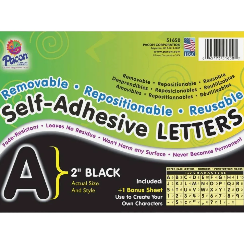 Pacon Self-Adhesive Letters, 2", Black, Pack Of 159
