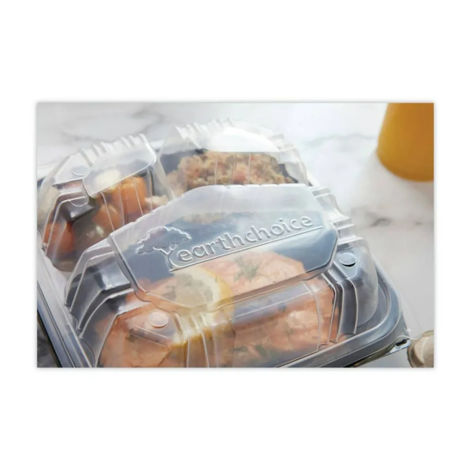 Pactiv Evergreen EarthChoice Vented Dual-Color Microwavable Hinged-Lid Containers, 3-Compartment, 33 Oz,Black/Clear, Pack Of 150 - DC858330B000