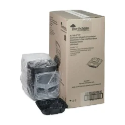 Pactiv Evergreen EarthChoice Vented Dual-Color Microwavable Hinged-Lid Containers, 3-Compartment, 33 Oz,Black/Clear, Pack Of 150 - DC858330B000