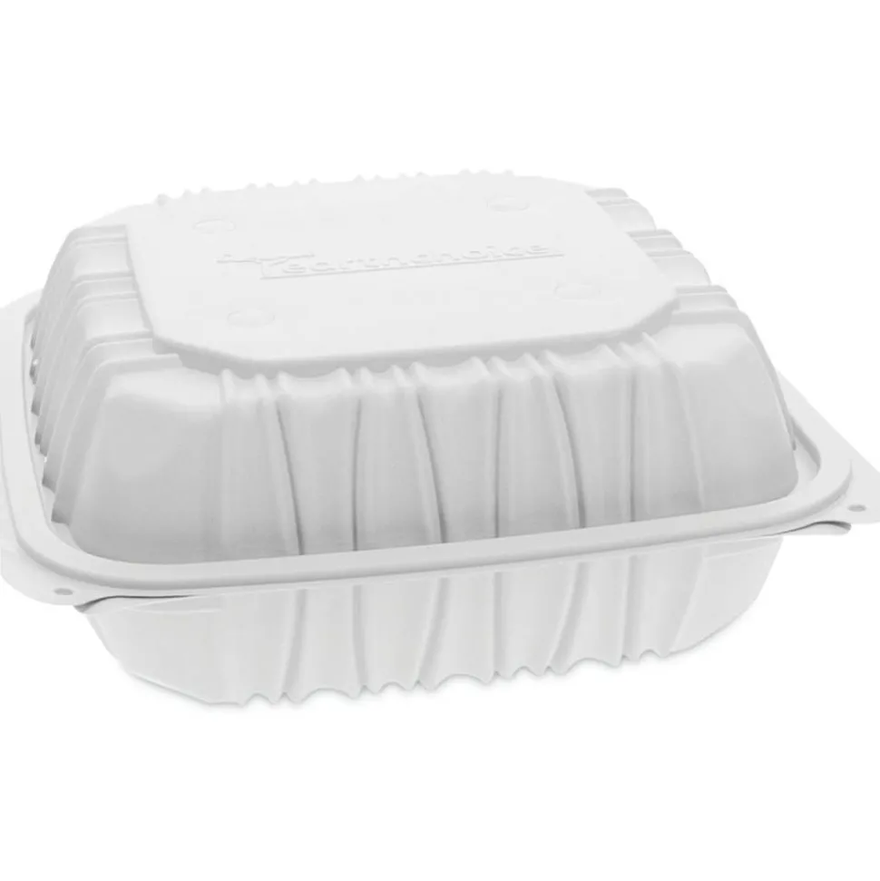 Pactiv Evergreen EarthChoice Vented Microwavable MFPP Hinged Lid Containers, 3-Compartment, White, Carton Of 146 - YCNW0853