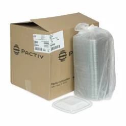Pactiv Evergreen EarthChoice Recycled PET Container Lid, For 24 to 32 oz Container Bases, 7.37 x 7.37 x 0.83, Clear, Plastic, 300/Carton