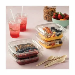 Pactiv Evergreen EarthChoice Recycled PET Container Lid, For 24 to 32 oz Container Bases, 7.37 x 7.37 x 0.83, Clear, Plastic, 300/Carton