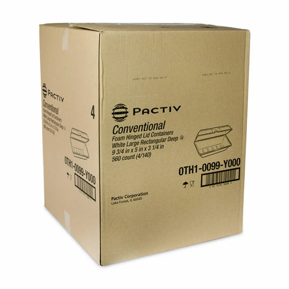 Pactiv Evergreen Foam Hinged Lid Containers, Single Tab Lock Hoagie, 9.8 x 5 x 3.3, White, 560/Carton