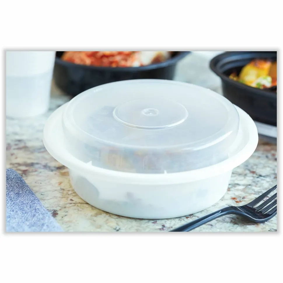 Pactiv Evergreen Newspring VERSAtainer Microwavable Containers, Round, 32 oz, 7 x 7 x 2.8, White/Clear, Plastic, 150/Carton