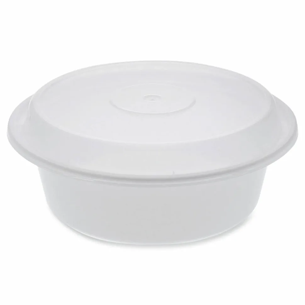 Pactiv Evergreen Newspring VERSAtainer Microwavable Containers, Round, 32 oz, 7 x 7 x 2.8, White/Clear, Plastic, 150/Carton