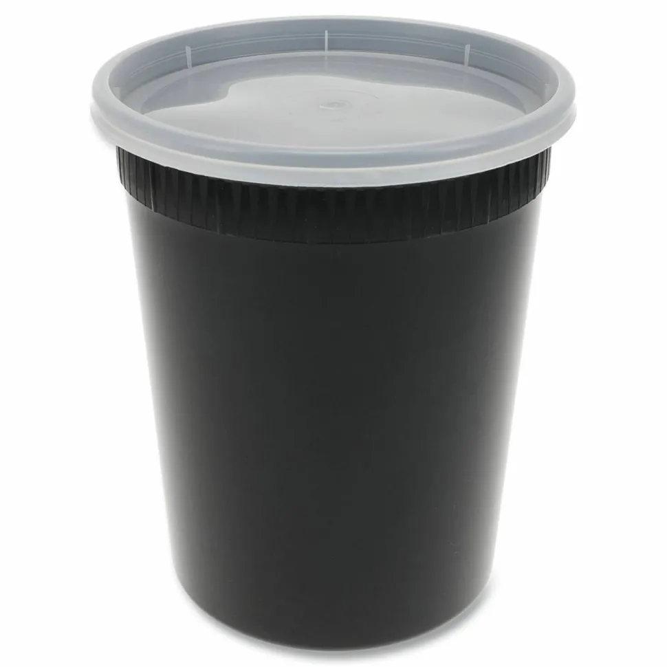 Pactiv Evergreen Newspring DELItainer Microwavable Container, 32 oz, 4.55 x 4.55 x 5.55, Black/Clear, Plastic, 240/Carton