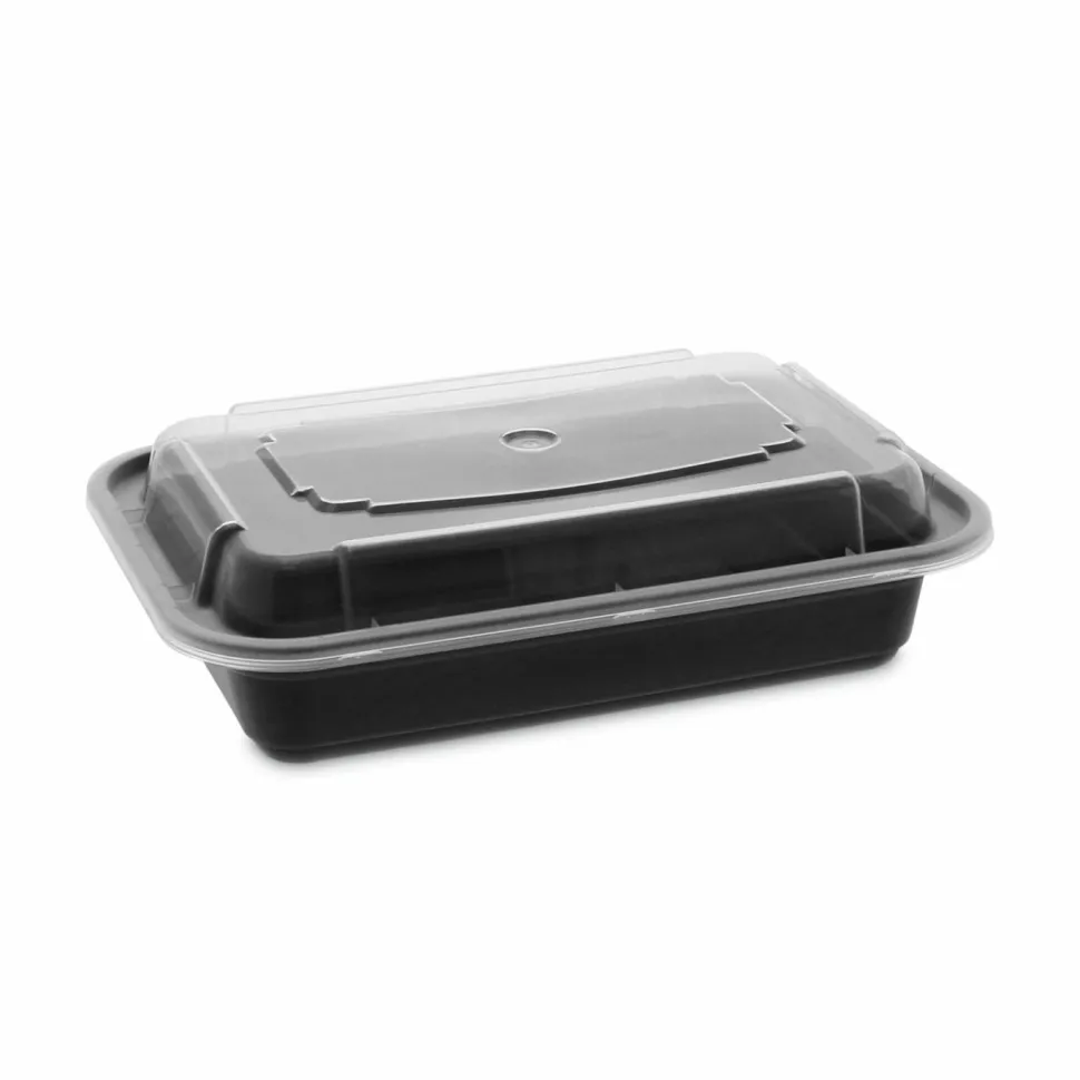 Pactiv Evergreen Newspring VERSAtainer Microwavable Containers, 16 oz, 7.4 x 5 x 2.2, Black/Clear, Plastic, 150/Carton
