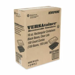 Pactiv Evergreen Newspring VERSAtainer Microwavable Containers, 16 oz, 7.4 x 5 x 2.2, Black/Clear, Plastic, 150/Carton