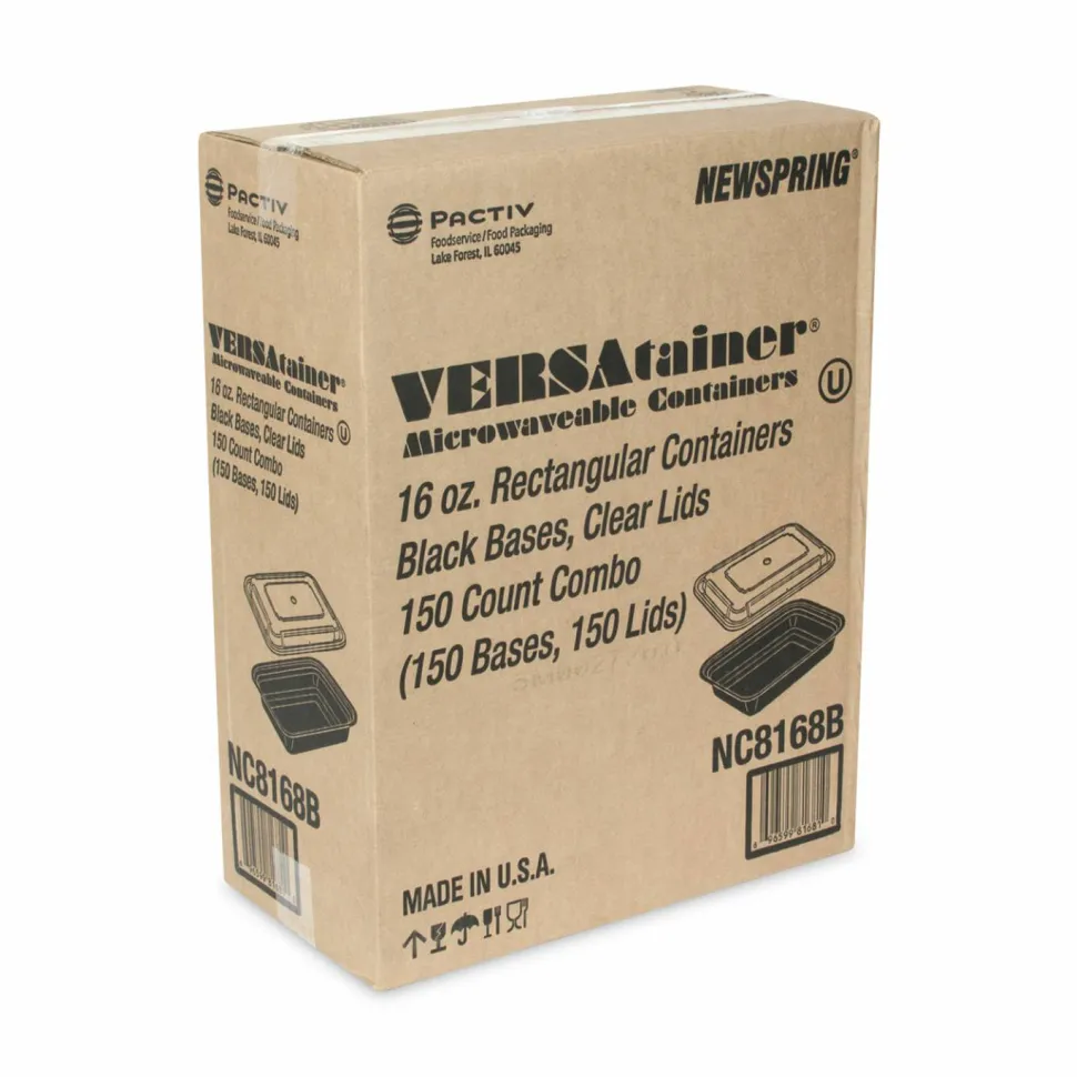 Pactiv Evergreen Newspring VERSAtainer Microwavable Containers, 16 oz, 7.4 x 5 x 2.2, Black/Clear, Plastic, 150/Carton