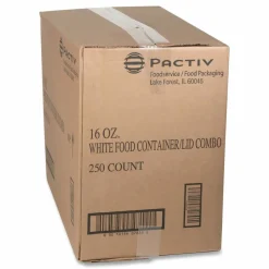 Pactiv Evergreen Paper Round Food Containers With Lids, 16 Oz, White, Carton Of 250 Containers