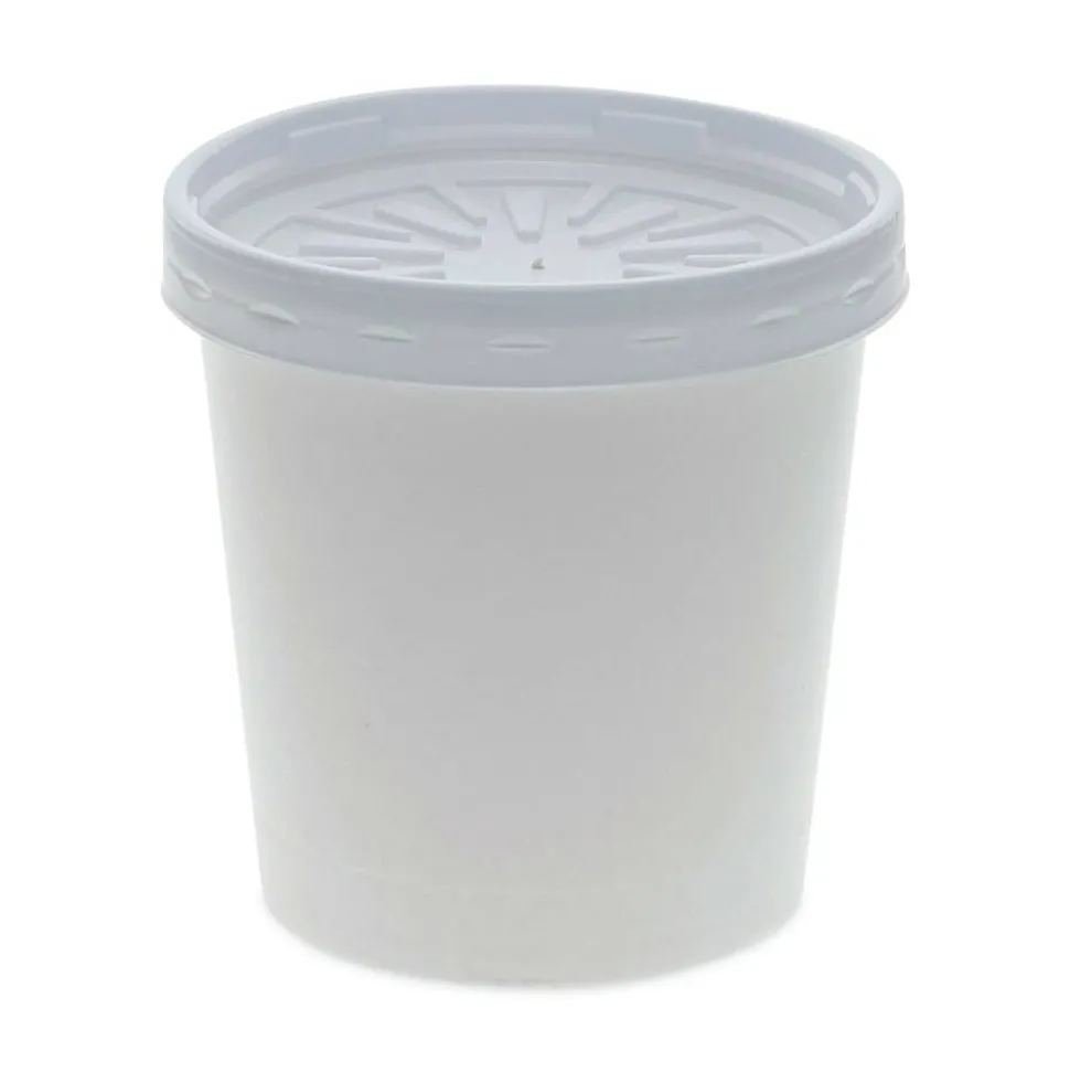 Pactiv Evergreen Paper Round Food Containers With Lids, 16 Oz, White, Carton Of 250 Containers