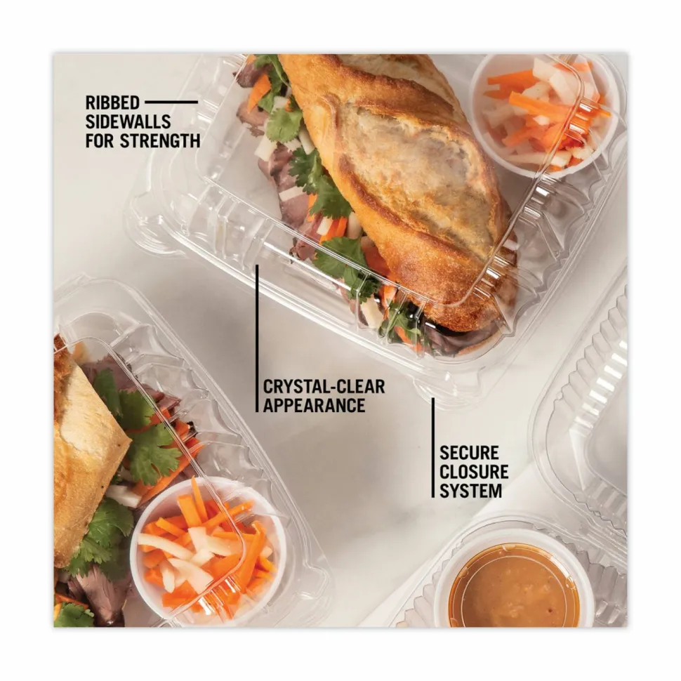 Pactiv Evergreen SENSATION SmartLock Hinged Lid Container, 8.5 x 8.34 x 3., Clear, Plastic, 200/Carton