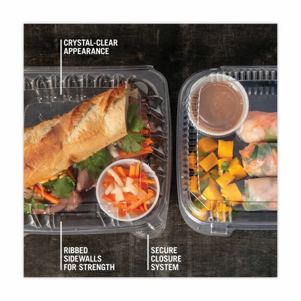 Pactiv Evergreen SENSATION SmartLock Hinged Lid Container, 8.5 x 8.34 x 3., Clear, Plastic, 200/Carton