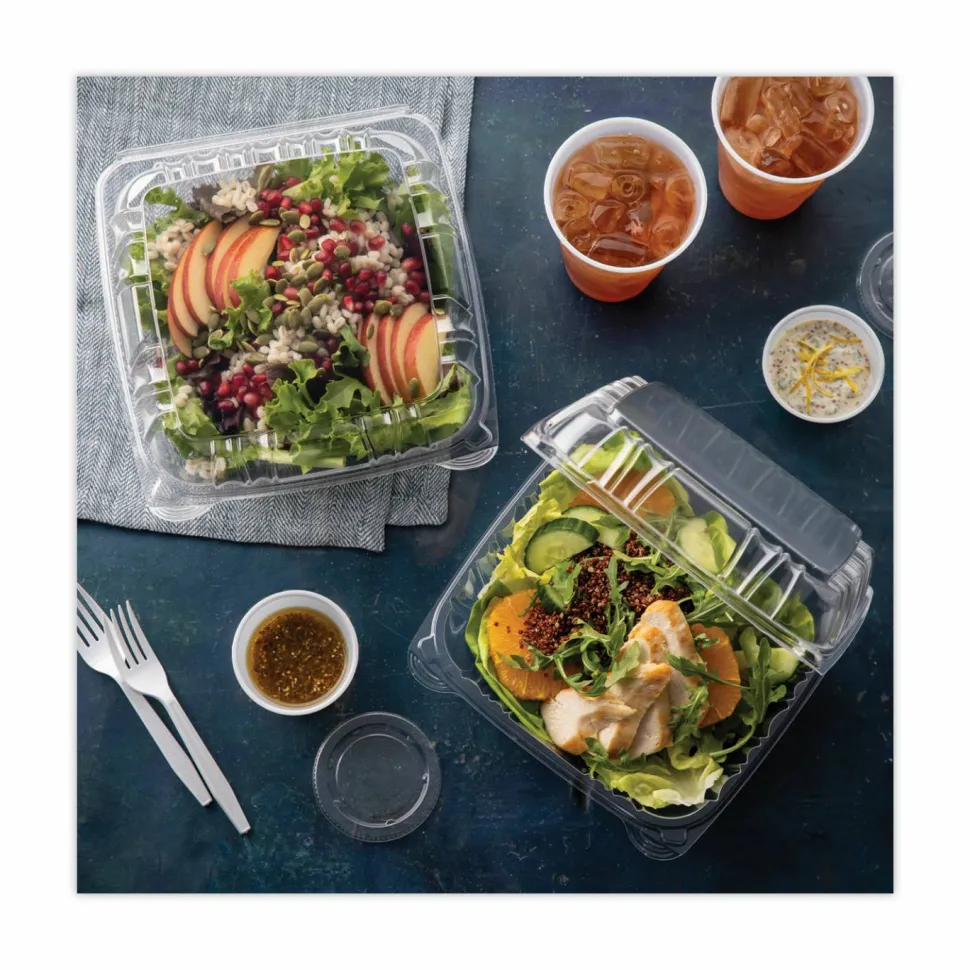 Pactiv Evergreen SENSATION SmartLock Hinged Lid Container, 8.5 x 8.34 x 3., Clear, Plastic, 200/Carton