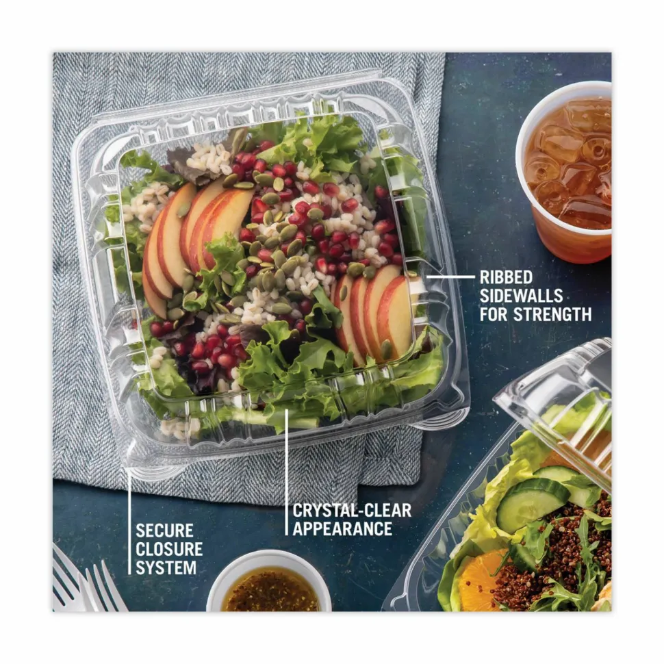 Pactiv Evergreen SENSATION SmartLock Hinged Lid Container, 8.5 x 8.34 x 3., Clear, Plastic, 200/Carton