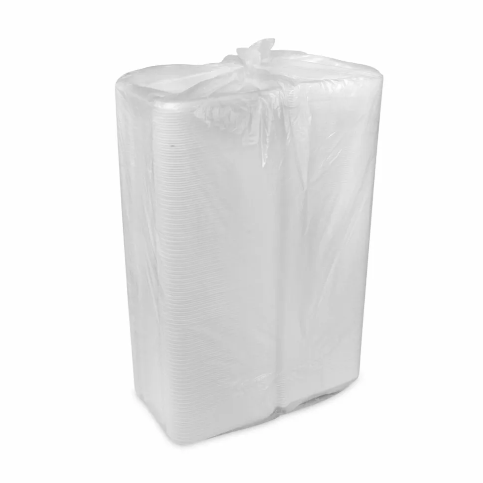 Pactiv Evergreen Vented Foam Hinged Lid Container, Dual Tab Lock, 8.4 x 8 x 3, White, 150/Carton