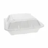 Pactiv Evergreen Vented Foam Hinged Lid Container, Dual Tab Lock, 3 Compartments, 9.1 x 9 x 3.3, White, 150/Carton