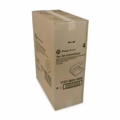 Pactiv Evergreen Vented Foam Hinged Lid Container, Dual Tab Lock, 3 Compartments, 9.1 x 9 x 3.3, White, 150/Carton