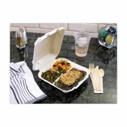 Pactiv Evergreen EarthChoice Bagasse Hinged Lid Containers, 2-13/16”H x 7-13/16”W x 7-13/16”D, Natural, Case Of 150 Containers