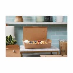 Pactiv Evergreen EarthChoice Tamper Evident OneBox Paper Boxes, 2”H x 9”W x 4-7/8”D, Kraft, Carton Of 100 Boxes