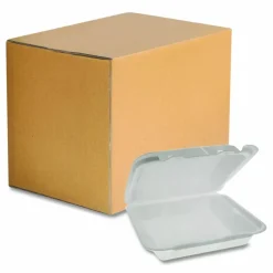 Pactiv Evergreen Foam Hinged-Lid Containers, Dual-Tab Lock, Happy Face, 2-1/4"H x 8"W x 7-3/4"D, White, Carton Of 200 Containers