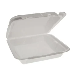 Pactiv Evergreen Foam Hinged-Lid Containers, Dual-Tab Lock, Happy Face, 2-1/4"H x 8"W x 7-3/4"D, White, Carton Of 200 Containers