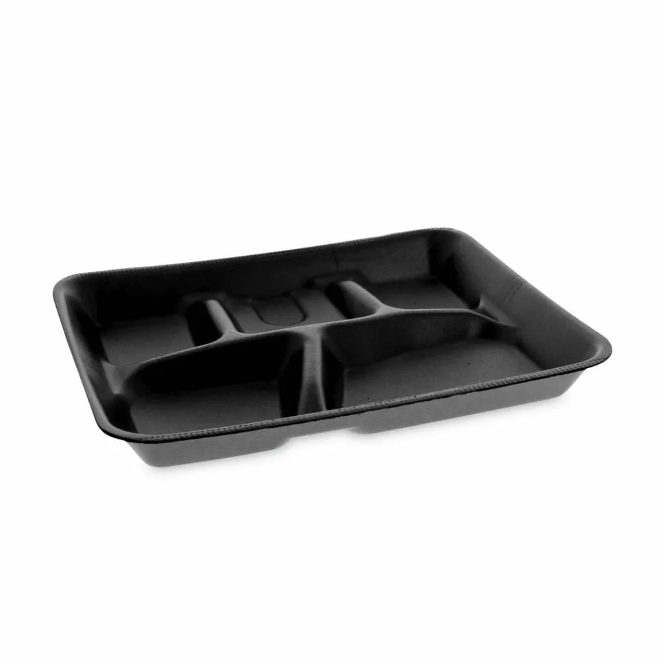 Pactiv Evergreen Foam School Trays, 5-Compartment Tray, 8.25 x 10.25 x 1, Black, 500/Carton