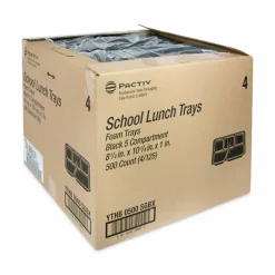 Pactiv Evergreen Foam School Trays, 5-Compartment Tray, 8.25 x 10.25 x 1, Black, 500/Carton