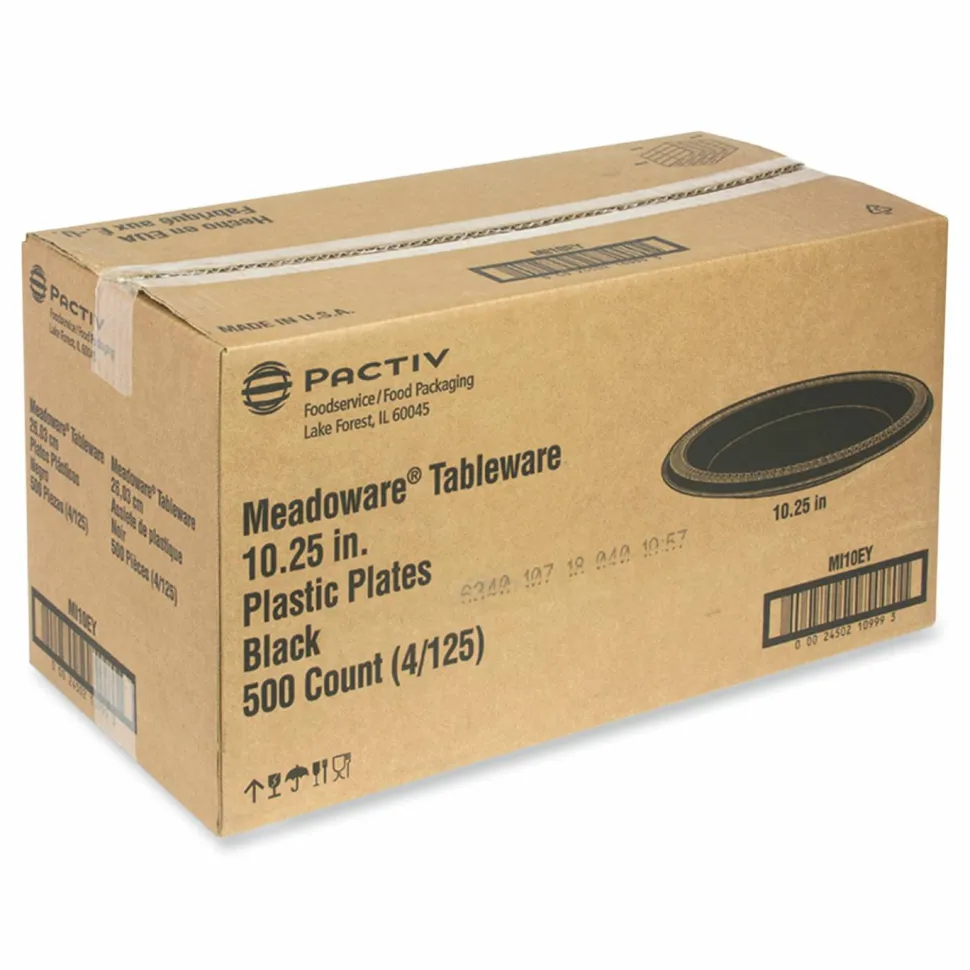 Pactiv Evergreen Meadoware Impact Plastic Dinnerware, Plate, 10.25" dia, Black, 500/Carton