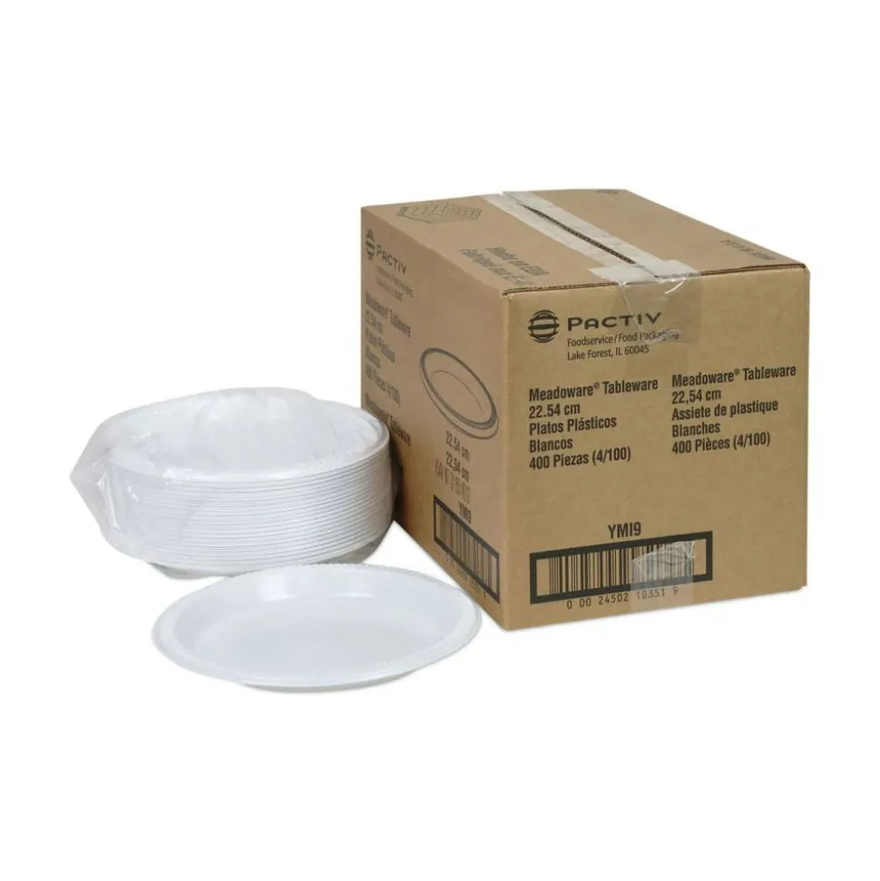 Pactiv Evergreen Meadoware Impact Plastic Dinnerware Plates, 8-7/8", White, Pack Of 400 Plates