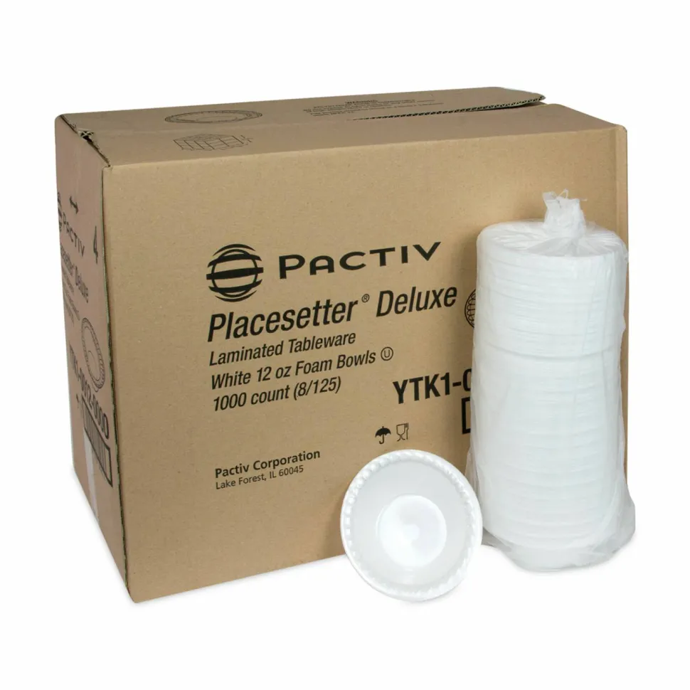 Pactiv Evergreen Placesetter Deluxe Laminated Foam Dinnerware, Bowl, 12 oz, White, 1,000/Carton