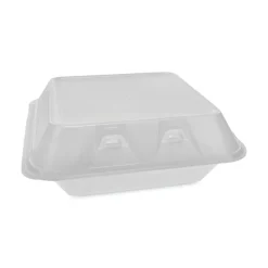 Pactiv Evergreen SmartLock Foam Hinged Lid Containers, Medium, 3-Compartment, 3”H x 8”W x 8-1/2”D, White, Carton Of 150 Containers