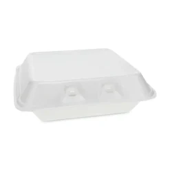 Pactiv Evergreen SmartLock Foam Hinged Lid Containers, Small, 2-11/16”H x 7-1/2”W x 8”D, White, Carton Of 150 Containers
