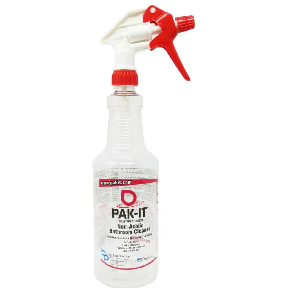 PAK-IT Color-Matching Trigger Spray Bottle, For Non-Acid Bathroom Cleaner, 32 Oz, Red