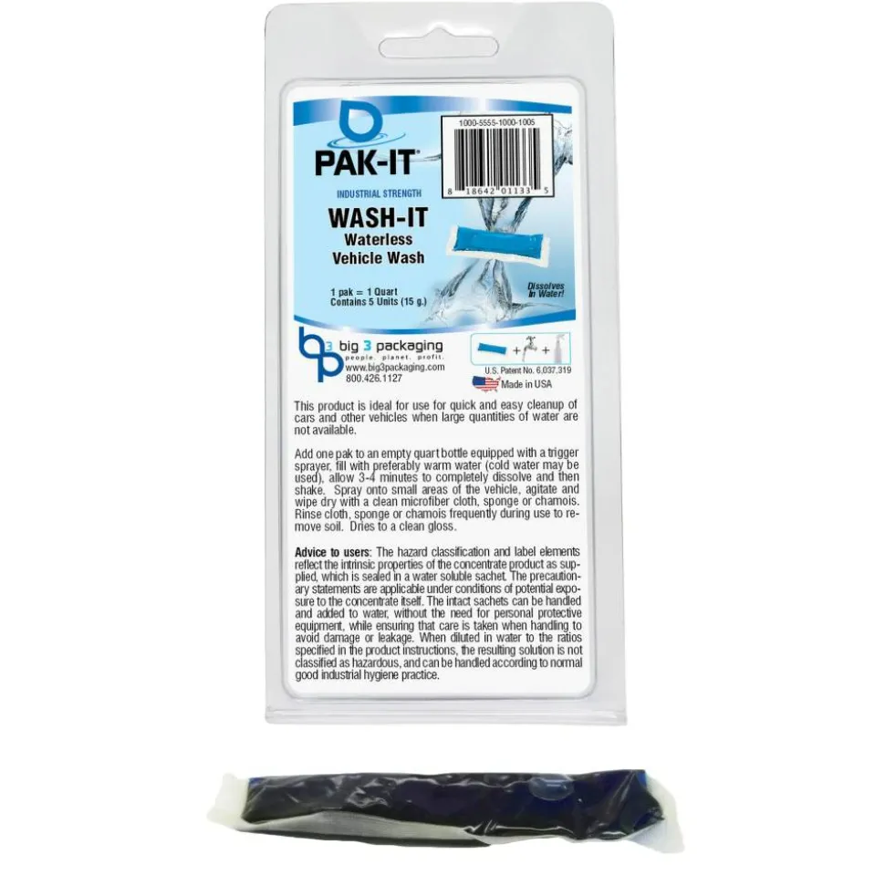 PAK-IT Wash-IT Waterless Vehicle Wash Packet, Breezy Scent, Pack Of 5