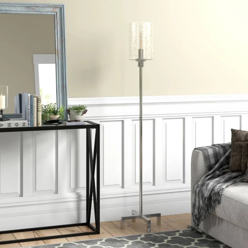 Panos 66.25" Tall Floor Lamp with Glass Shade in Polished Nickel/Clear