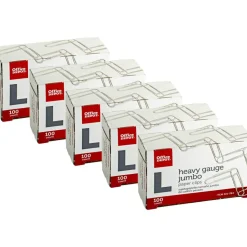 Paper Clips, 500 Total, Jumbo, Silver, 100 Per Box, Pack Of 5 Boxes