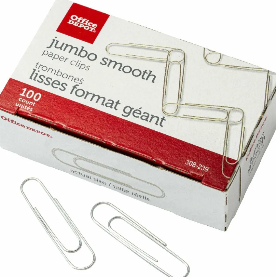 Paper Clips, Jumbo, Silver, Pack Of 10 Boxes, 100 Clips Per Box, 1,000 Total