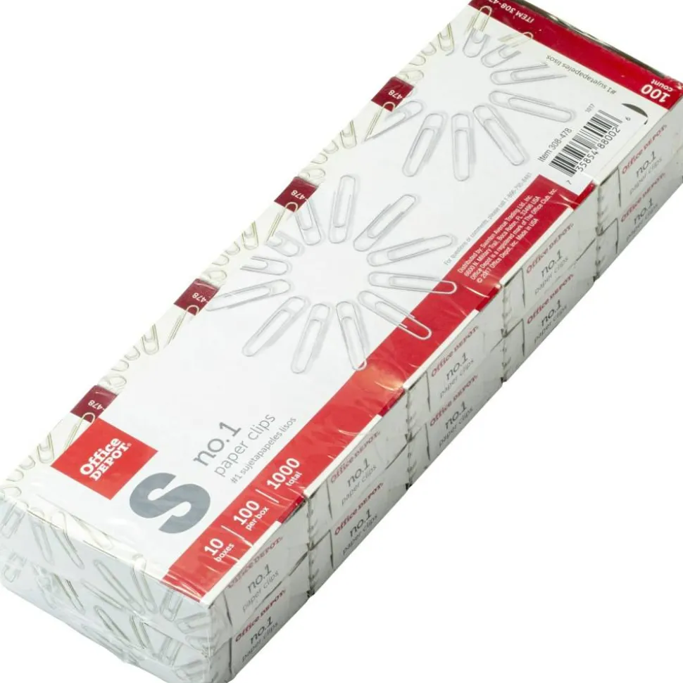 Paper Clips, No. 1, Small, Silver, Pack Of 10 Boxes, 100 Per Box, 1,000 Total