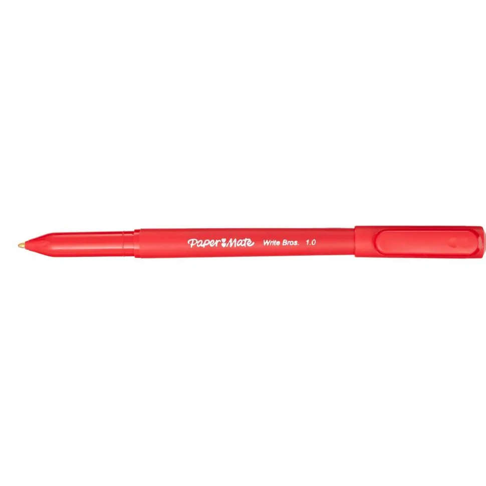 Paper Mate Ballpoint Stick Pens, Medium Point, 1.0 mm, Red Barrel, Red Ink, Pack Of 12