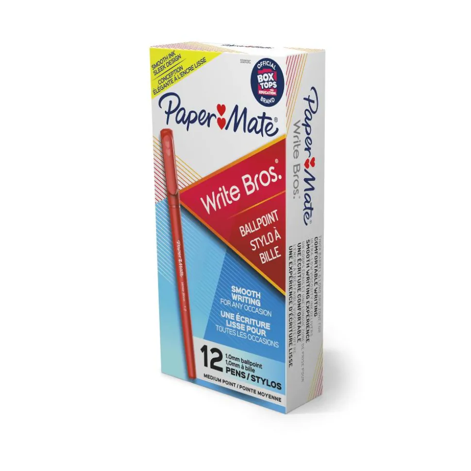 Paper Mate Ballpoint Stick Pens, Medium Point, 1.0 mm, Red Barrel, Red Ink, Pack Of 12