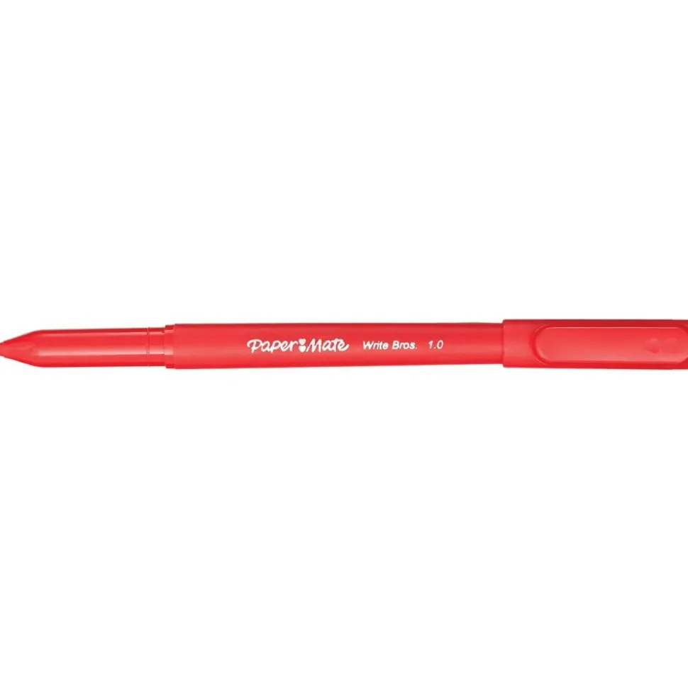 Paper Mate Ballpoint Stick Pens, Medium Point, 1.0 mm, Red Barrel, Red Ink, Pack Of 12