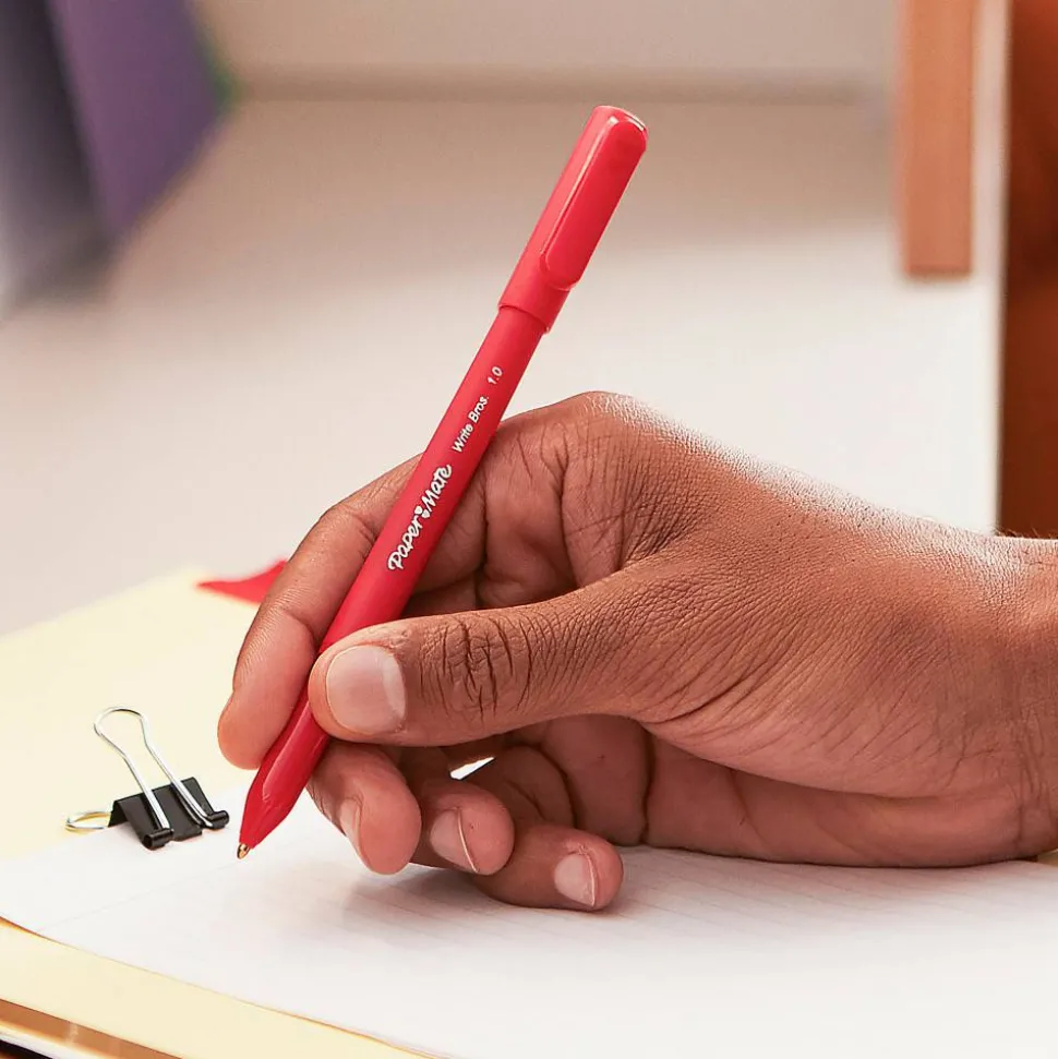 Paper Mate Ballpoint Stick Pens, Medium Point, 1.0 mm, Black Barrel, Black Ink, Pack Of 12