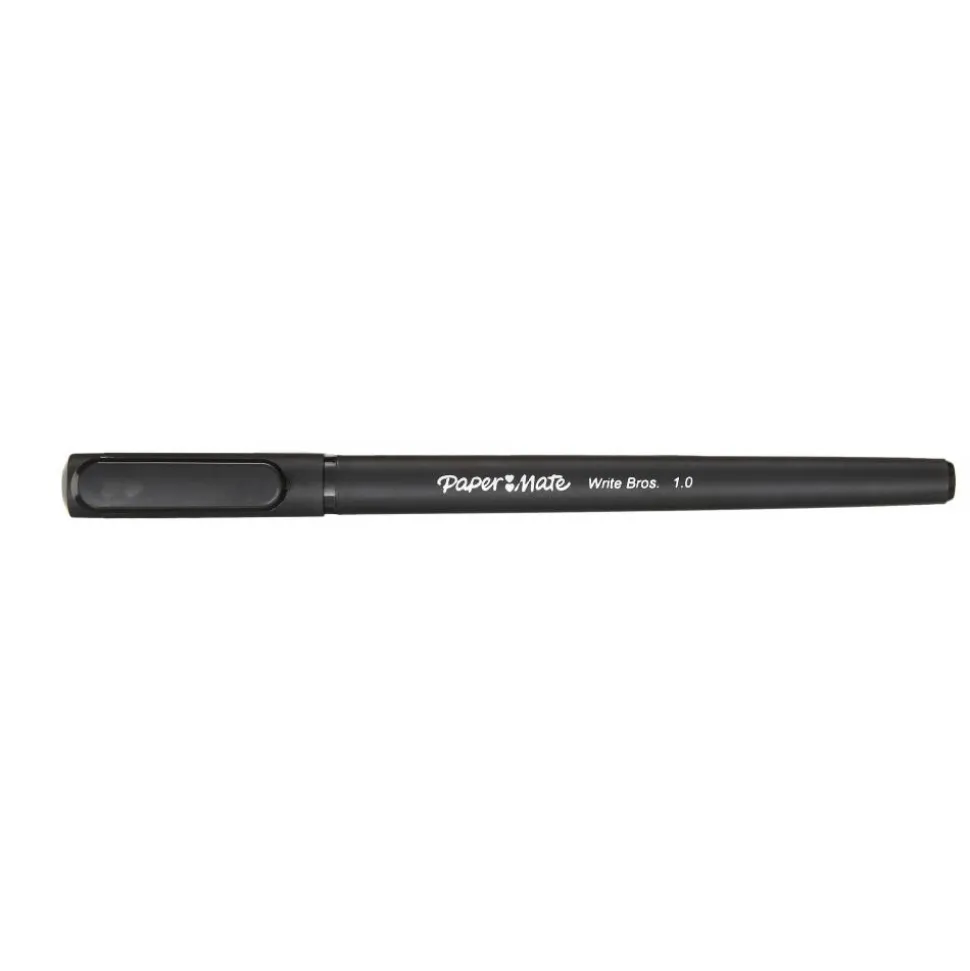 Paper Mate Ballpoint Stick Pens, Medium Point, 1.0 mm, Black Barrel, Black Ink, Pack Of 12