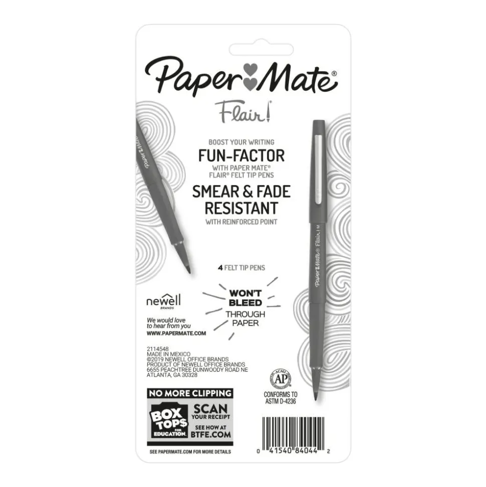 Paper Mate Flair Porous-Point Pens, Medium Point, 0.7 mm, Assorted Ink Colors, Pack Of 4 Pens