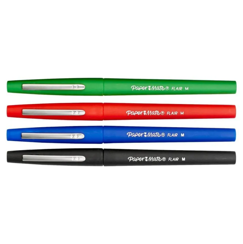 Paper Mate Flair Porous-Point Pens, Medium Point, 0.7 mm, Assorted Ink Colors, Pack Of 4 Pens